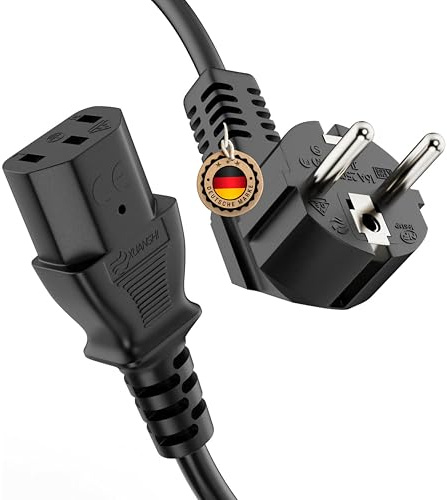 ETEC Euro-strömkabel, 90° skyddskontaktkontakt till rak C13 IEC-uttag, strömkabel för hushållsapparater, kylutrustning, 5,00 m, svart