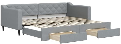 vidaXL Tagesbett Ausziehbar mit Schubladen Hellgrau 90x200 cm Stoff