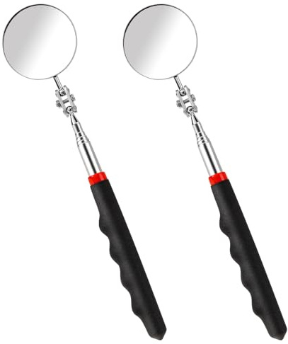 2 specchietti telescopici per ispezione circolare, rotazione a 360 gradi, con manico esteso, specchietti rotondi per ispezione per controllare le condizioni del veicolo (diametro 5,1 cm)