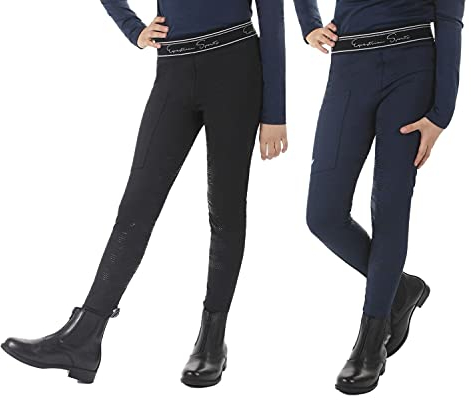 NETPROSHOP Kinder Reitleggings Arden mit Vollbesatz Größe 116-176 Dunkelblau oder Schwarz, Kindergroesse:176, Farbe:Dunkelblau