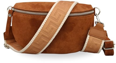 Brise Art SAHEL Suede Bauchtasche Wildleder Handgefertigt Crossbody Bag | Damen Umhängetasche, Echtes Wildleder, Schultertasche mit Ledergurt & wahlweise gemustertem Riemen, 2 Fächer, Made in Italy