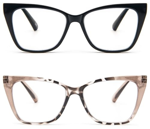 KoKoBin Occhiali da Lettura Cat Eye Anti Luce Blu Cerniera a Molla Occhiali per Donna Uomo (Nero, Caffè leopardato, 2)