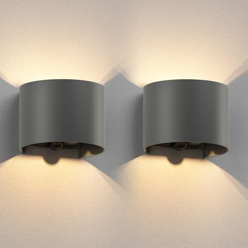 ledscom.de 2x Wandleuchte RUNEL, Bewegungsmelder, für außen, anthrazit, IP65, Up & Downlight + LED Lampe 501lm, warmweiß