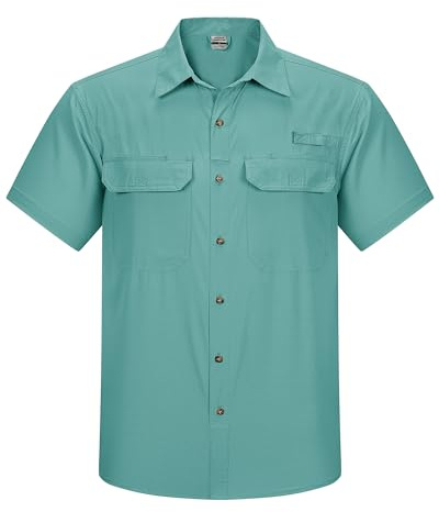 Outdoor Ventures Herren Hemd Kurzarm UV Schutz Freizeithemd Wasserdicht Schnelltrocknendes Funktionshemd zum Wandern, Angeln, Reise,Safari Teal Blau 3XL
