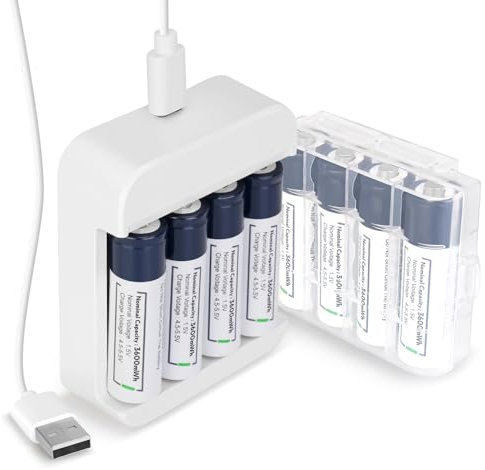 Rechargeable Lithium Batteries AA 8-Pack with Charger, 3600mWh High Capacity 1.5V AA Batteries for Blink Camera