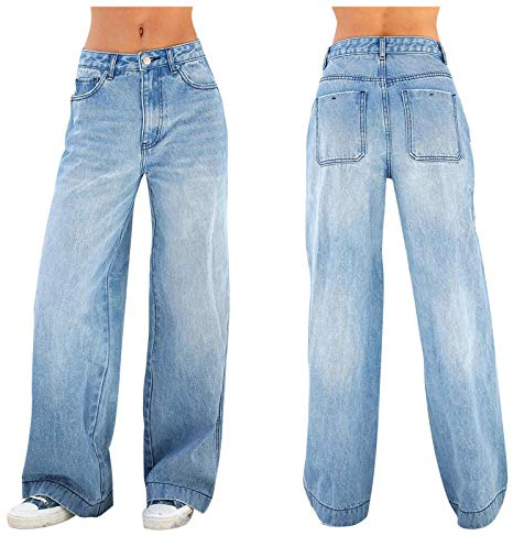 Mode Hip Hop Stil Lockere Jeans Mit Niedriger Taille Und Weitem Bein - Baggy Hose Für Junge Mädchen Mit Taschen (Dark Blue, S)