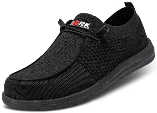 LARNMERN Wide Steel Toe Slip On Shoes Women Loafers Lightweight Comfortable Walking Safety Work Flats Sneakers(8.5 Women, Black)