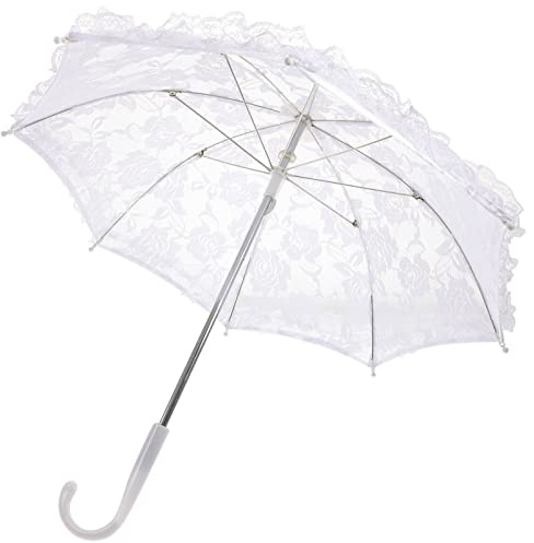 Spitzenschirm Fotorequisite Weiß für Hochzeit und Bühnenauftritt | Lace Design, Stahl und Kunststoff, Ergonomischer Griff, Vielseitig Nutzbar bei Fotoshootings und Requisite