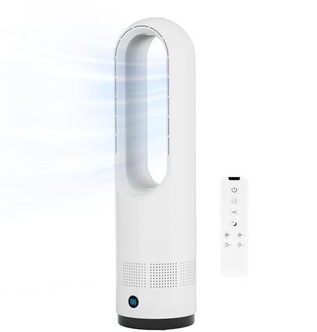 Ventilador sin aspas, ventilador de torre de enfriamiento de 22 pulgadas, oscilante de 80° con control remoto, temporizador de 9H, 8 velocidades, ventilador de refrigeración portátil silencioso para