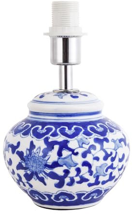 Happy Homewares Beautiful Hand Painted Oriental Floral Themed Ceramic Table Lamp Base in Blue and White Gloss | 1 x E14 40w Maximum | 20cm x 13cm