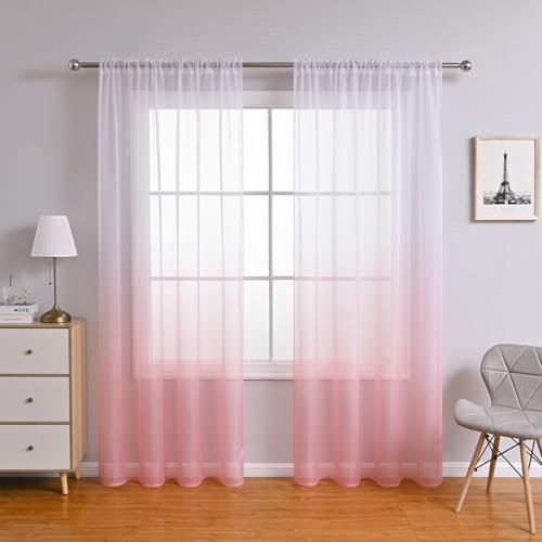 Lukery Transparent Vorhänge Wohnzimmer 2er Set, Lang Halbtransparent Gardinen Vorhänge Durchsichtig für Fenster Küche Wohnzimmer Landhaus (100x250cm,Farbverlauf Rosa)
