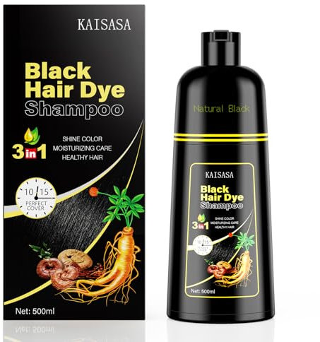 Black Hair Dye Shampoo 3 in 1 for Gray Hair, Hair Colour Shampoo for Women Men Grey Coverage (500 ml)