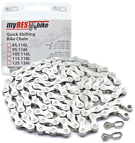myBESTbike Cadena de bicicleta con conexión rápida, potente cadena de bicicleta, 116 eslabones (6/7/8, 9, 10 opciones de velocidad)