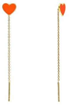Aka Gioielli® - Ketten Ohrringe mit Orange Herz 18 Karat Gold Vergoldet 925 Sterling Silber, Durchziehohrringe für Damen und Mädchen
