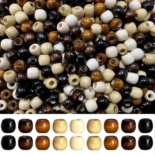 HERZWILD Stora hål trä hantverk pärlor naturliga färger träpärlor vintage runda naturliga bruna träpärlor trä hårpärla för makramé radband armband smyckestillverkning (400)