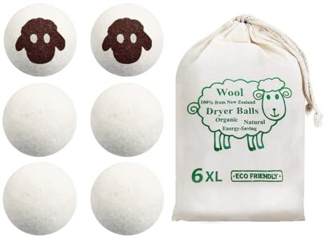 Dryer Balls Pack of 6 Handmade Reusable Natural Wool Laundry Balls with Storage Bag for Fabric Softening Reduce Drying Time Wrinkles Static-Cling & Wrinkles