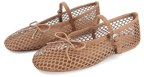 MICIFA Women's Mesh Ballerinas Fishnet Ballerina Flats Buckle Strap Mary Jane Causal Daily Dress Shoes