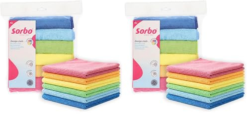 Sorbo Mikrofasertuch, Reinigungstuch, multifunktional, streifenfrei, sehr saugfähig, waschbar, Staubtuch, zur Reinigung von Auto, Haus, Küche, Fenster, 40 x 40 cm, 6 Stück (Packung mit 2)