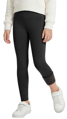Baogaier Filles Legging Sport avec Polaire, Couleur Unie Pantalon Taille Haute Elastique Pantaloni Sportivi da Ragazza Collants Enfants Vêtements pour Jogging Fitness Danse 9-10 Ans, Noir
