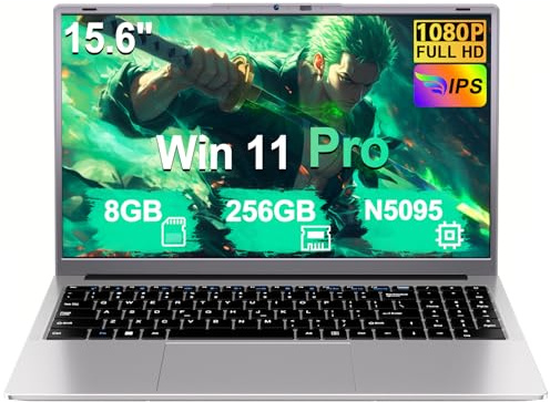 15.6 inch Laptop 8GB RAM 256GB SSD Celeron N5095, Full HD 1080P, Laptop Computer with Win11 Pro, 2MP Webcam, WiFi 5, BT4.2, USB3.0, Type-C, Numeric Keypad Laptops for Business and Students-Silver