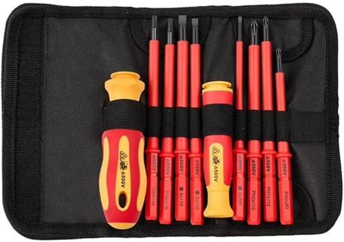 Jeu de tournevis électriques, jeu d'outils d'électricien 10 pièces, jeux de tournevis électriques interchangeables, jeux isolés, électrique haute dureté, électrique