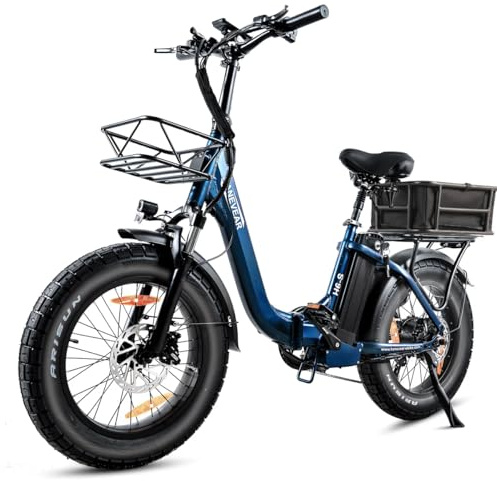 HANEVEAR Elektrofahrrad E Bike Klapprad mit 24Ah/48V Lithium-Akku | bis zu 140km, Fatbike Ebike mit Hydraulische Bremse, 250W 65Nm Heckmotor, Elektrofahrrad für Erwachsene (Blau)