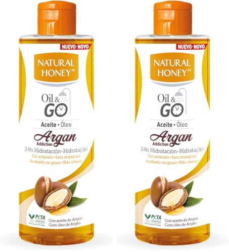 Natural Honey, Oil & Go Aceite de Ducha sin Aclarado con Argán Natural, 24H de Hidratación Profunda, Absorción Rápida, Acabado No Graso, Reafirmante, Nutritivo y Revitalizador, 250 ml (Paquete de 2)