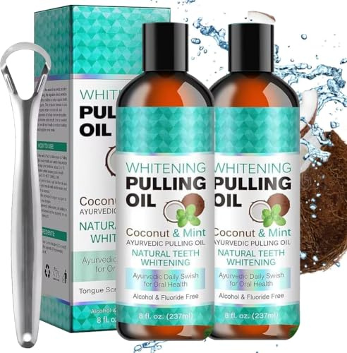 Oil Pulling, Natural Enjuague Bucal de Aceite de Coco & de Menta, Enjuague Bucal con Aceite Blanqueador Natural, Coconut Pulling Oil Ayuda a Limpiar los Dientes con un Aliento Fresco 237 ml