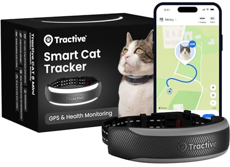 Tractive Smart Cat Tracker Mini | 2026 Edition | #1 Cat GPS | Real-Time Location Tracking | Health Alerts & Vitals Monitoring | Safety Breakaway Collar | Collar‑Integrated Design (Black)