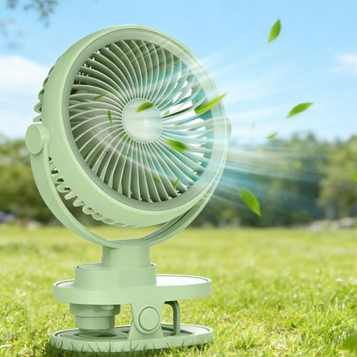 Nzkeuf Mini Ventilador USB Pinza, Ventilador de Mesa Pequeño con Clip y Luz, 1200mAh Recargable, 5 Velocidades, 360° Rotation, para Oficina, Hogar, Camping