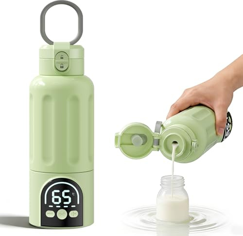 Calienta biberones portátil, 500 ml, calentamiento rápido 140 W para leche materna y agua, calentador de biberones portátil con regulación precisa 35–70 °C, batería 12000mAh