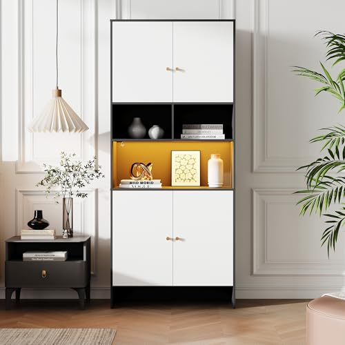 Terahanda Mehrzweckschrank/Sideboard mit 4 Türen & 3 offenen Fächern Zweifarbig in Schwarz und Weiß, aus Holz. Ideal für Wohnzimmer, Schlafzimmer & Küche. Maße:80 x 40 x 185 cm