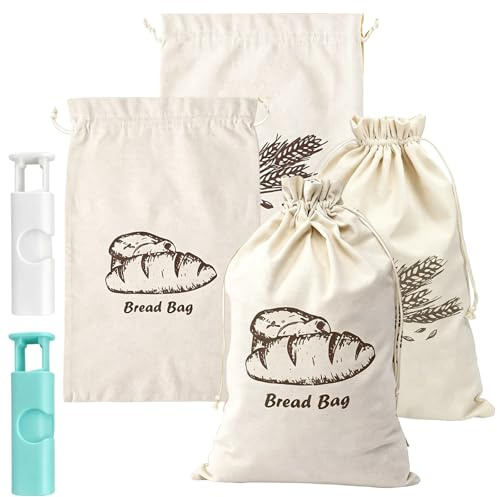 4PCS Bread Bag, Large Bread Storage Bags for Homemade Bread, Reusable Bread Bags with Drawstring Closure, Toasty Bags for Keeping Bread Fresh in Kitchen