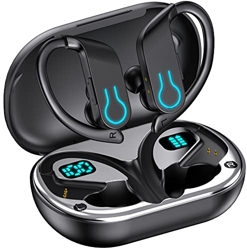 Paekole Auriculares Inalámbricos Bluetooth Deportivos con Gancho, Bluetooth 5.3, 120H Reproducción con Pantalla LED, Cascos Running IPX7 Impermeable, 4 Micrófonos ENC Cancelación de Ruido