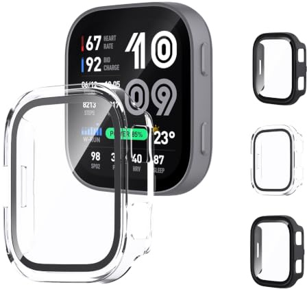 Natbok [4 stycken] för Amazfit Bip Max 50 mm fodral och pansarfolie, hård PC militär stötsäkert klockfodral reptåligt tunt skyddande fodral, skyddande krockkudde Amazfit Bip Max 50 mm