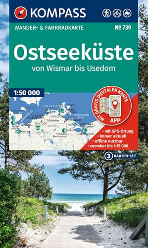 KOMPASS Wanderkarten-Set 739 Ostseeküste, von Wismar bis Usedom (3 Karten) 1:50.000: Wander- und Fahrradkarte in einem - inklusive Offline-Verwendung in der KOMPASS-App. Wander-& Radwege. Reiten.