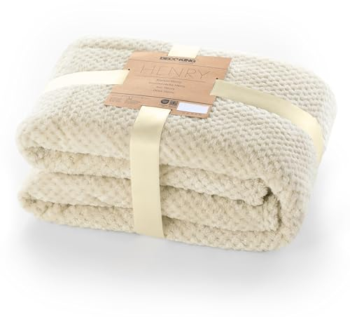 DecoKing Coperta Plaid Pile 150x200 cm per Letto una Piazza e Mezza Calda Accogliente e Spessa in Morbido Velluto Stile Scandinavo Per Letto Divano Sedia Tutte le Stagioni Beige Henry