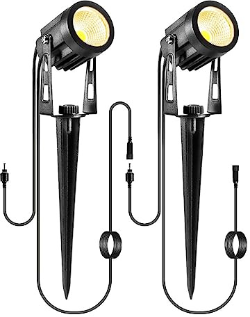 ECOWHO Garden Spotlights (No Plug) 2 Packs with 3m Wiring Cable Spike Lights Without Adapter, Only Extension Spotlights Warm White Garden Lights Mains Series