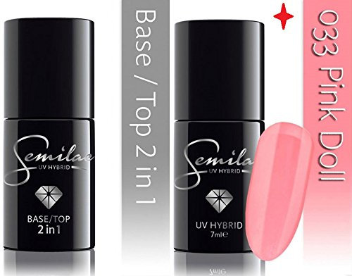 SEMILAC Base / Top 2 en 1 + Pink Doll 033 Esmalte de uñas híbrido de gel UV LED