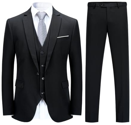 YOUTHUP Mens 3 Piece Suit 1 Button Slim Fit Tuxedo Blazer Waistcoat Pants | Solid color 3-piece tuxedo suit, Versatile for business wedding interview and parties