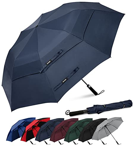 G4Free 62 Inch Portable Golf Umbrella Large Oversize Double Canopy Vented Windproof Waterproof Automatic Open Stick Umbrellas for Men and Women(Dark Blue)