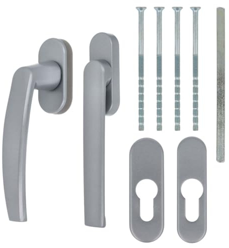 Alu Terrassentürgriff Paar mit Flachgriff für Rollladen, Farbe:Silber F1
