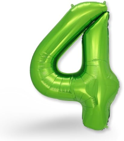 FUNXGO® folienballon zahl 4 Grün - Riesenzahl Ballon ca.100 cm - Luftballon Zahl 4 - fliegt mit Helium - zum 4. Geburtstag, Hochzeit, Jubiläum, Fest, Party Dekoration - Ballon 4 Grün