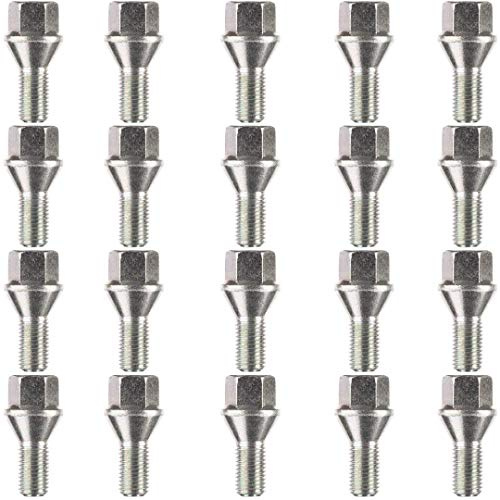 Ellis Excellence Set of 20 Alloy Wheel Bolts, M12 x 1.5, Tapered Seat, 26mm Thread, Compatible with BMW Cars (Silver)