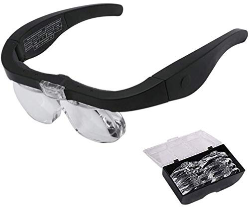 DYOYO Lenti di Ingrandimento Occhiali Ingranditori Luce Comodi da Indossare per Modellismo Riparazione Orologi Ricamo Piccoli Lavori di Miniatura Intercambiabili 1.5X 2.5X 3.5X 5X
