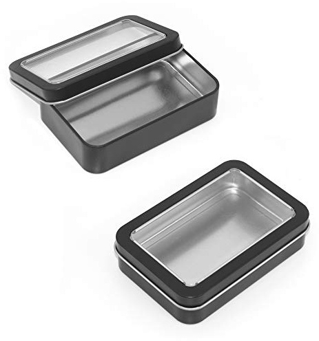 Gere 4 Pack Metal Rectangular Tin Boxes Containers with Detachable Clear Lid, Black,Portable Box Small Storage Kit Home Organizer,Model 107