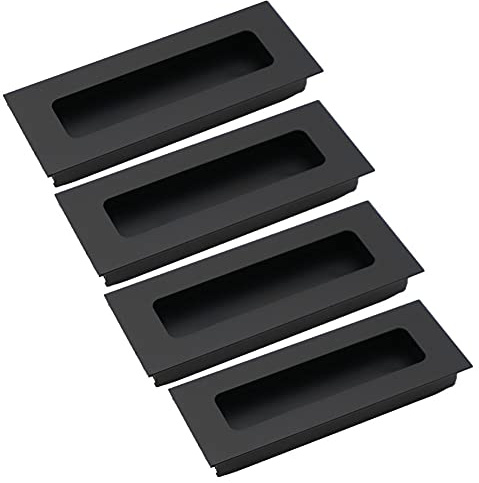 BOZONLI 4pcs Tirador Puerta Corredera, Tiradores Empotrados Negro, Tiradores Ocultos de Aleación de Aluminio para Puertas Correderas y Armarios (110 × 42 mm)