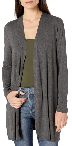 Amazon Essentials Långärmad damkofta, öppen framsida, grå (Charcoal) Heather, Small