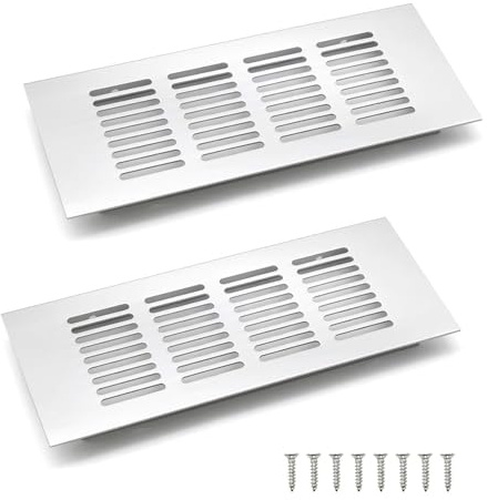 SRJQXH 2 Pcs Ventilation Grill Cover, Long 200 mm Air Vent Covers, Silver Aluminum Cupboard Vents Cover, Can Be Used for Cabinets, Wardrobe Ventilation