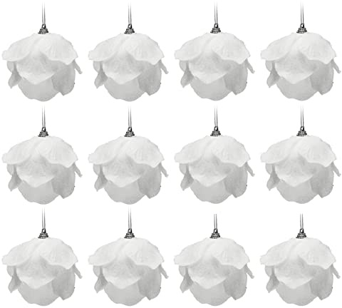 HJHIWE 12 palline di Natale ornamentali, 7,9 cm, decorazioni bianche per albero di Natale con piume, pendenti per festival, matrimoni, casa, feste, decorazioni per albero di Natale.